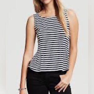 Banana Republic Pleated French Striped Knit Sleeveless Top, True Navy, Size XL